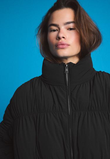 Padded high neck ruched jacket — Black 4