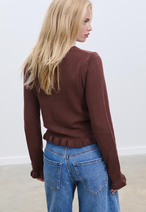 knit cardigan with buttons and ruffles