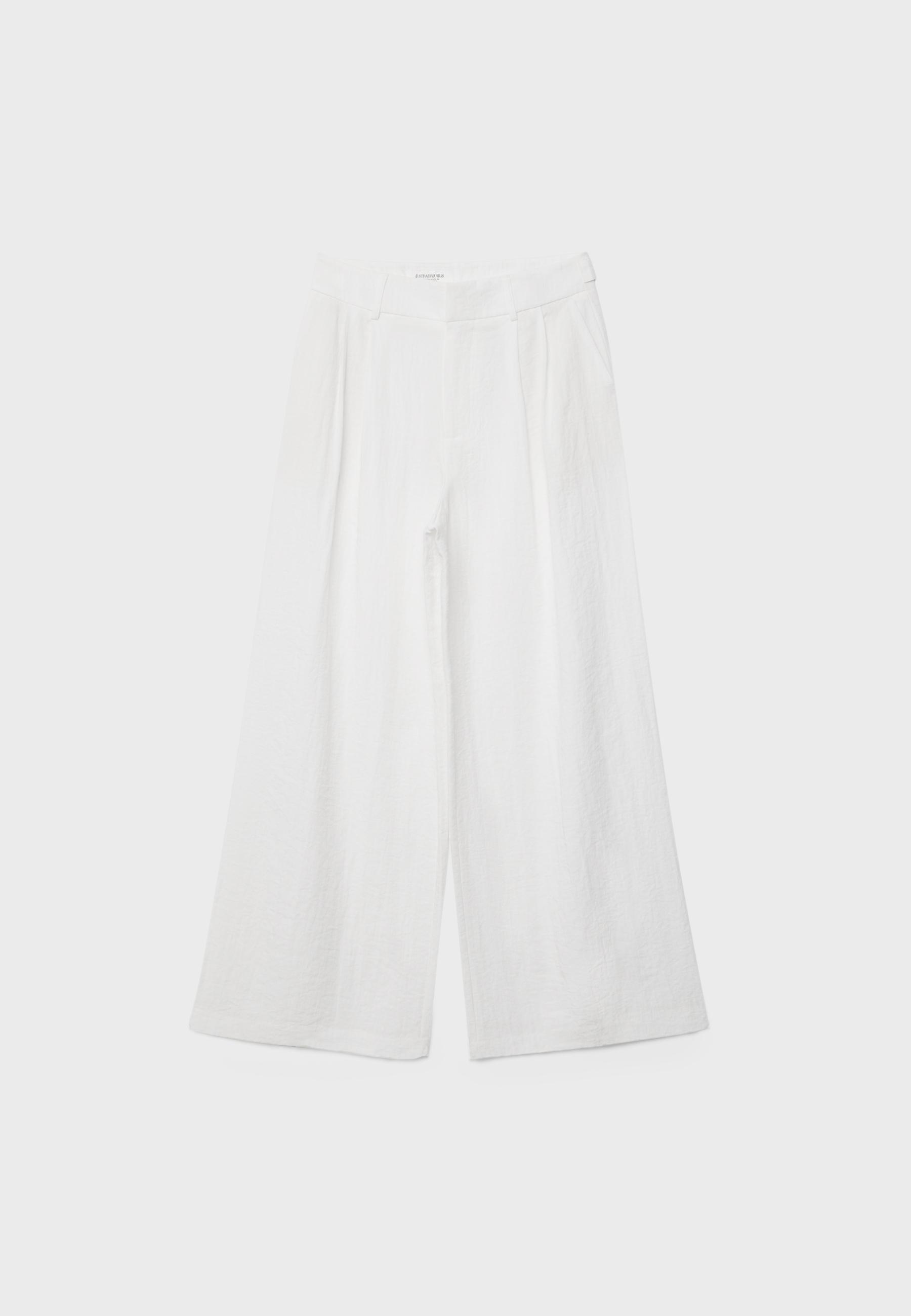 Ayarlanabilir keten görünümlü wide paça pantolon - Görsel 7