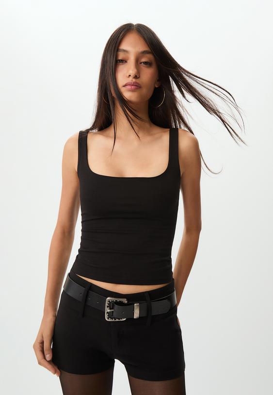 T-shirt à bretelles col carré