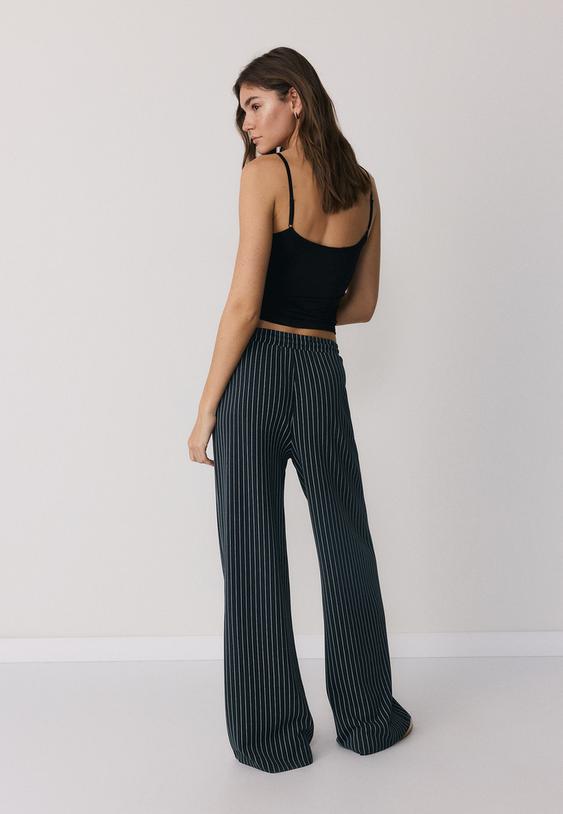 Stradivarius Soft-Touch Striped Palazzo Jogger Trousers Dark Grey S