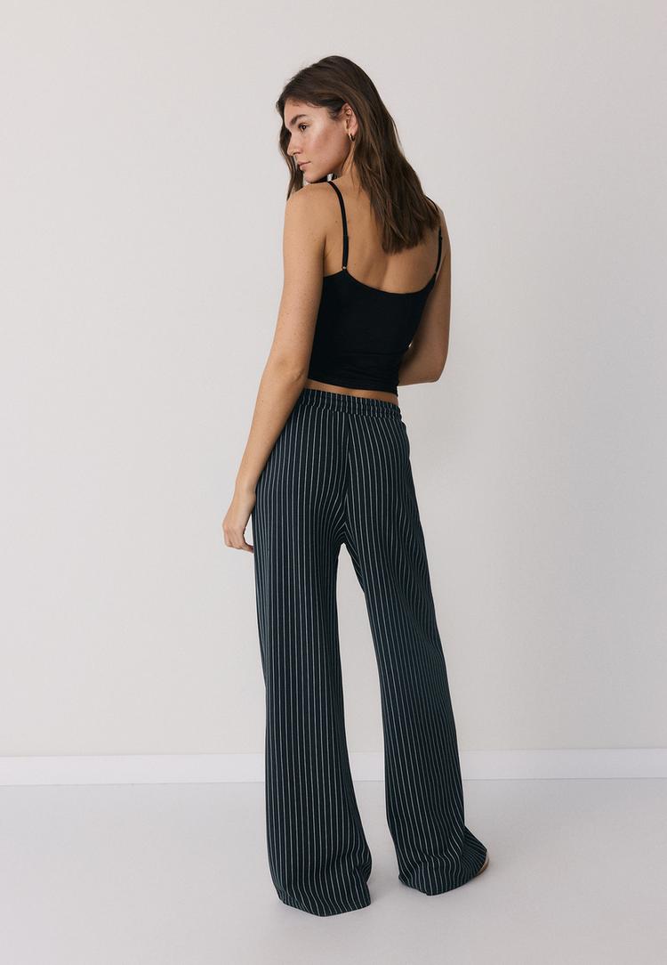  Stradivarius Ριγέ Παντελόνι Jogger Palazzo Με Απαλή Υφή 0-252 M - 4