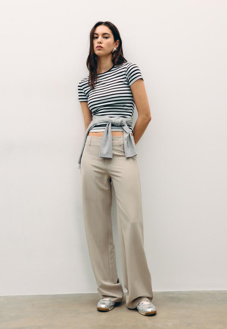 Stradivarius Pantaloni Slim De Costum Drepți Piatră 40