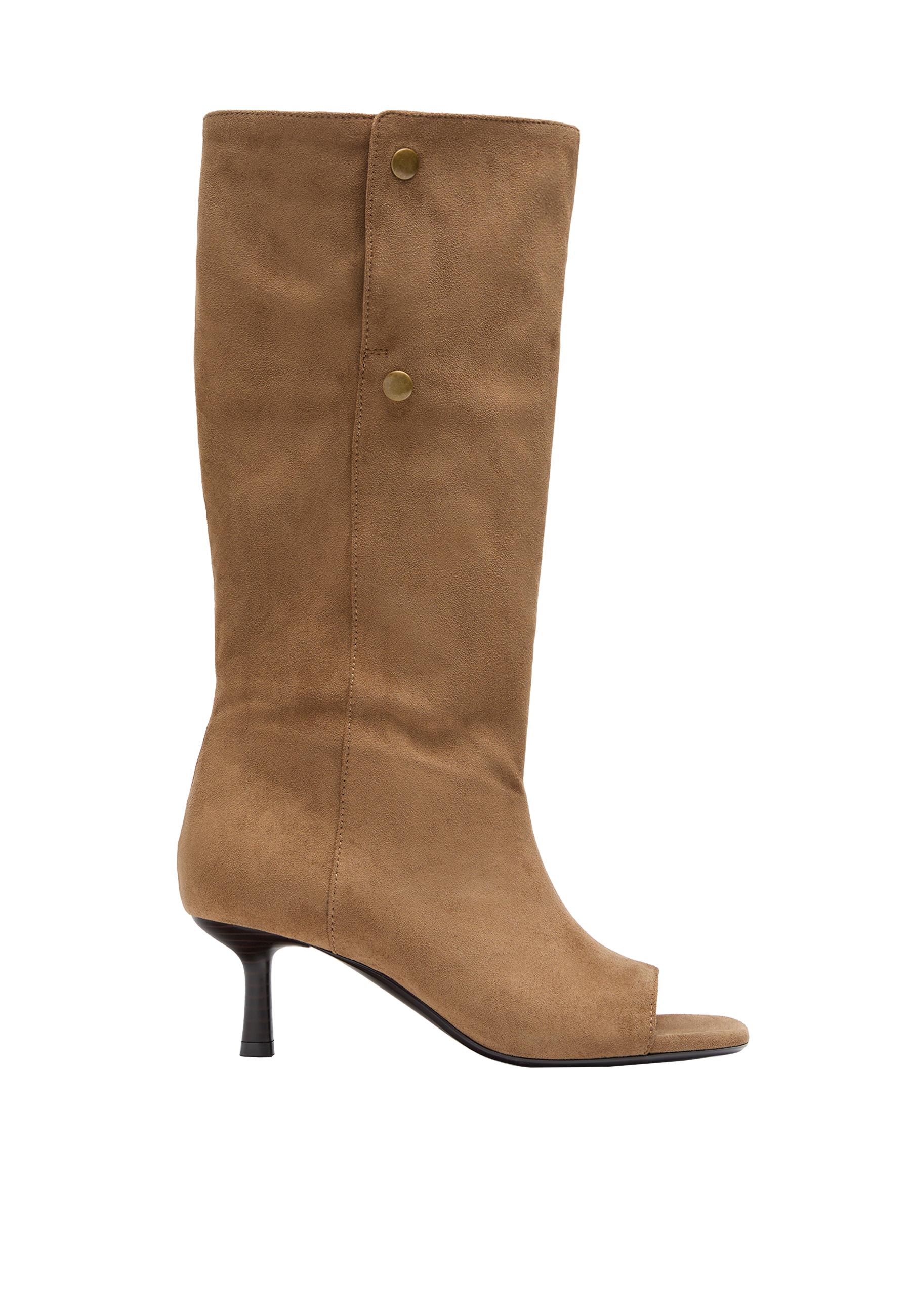 Slouchy faux suede stiletto ankle boots — BEIGE