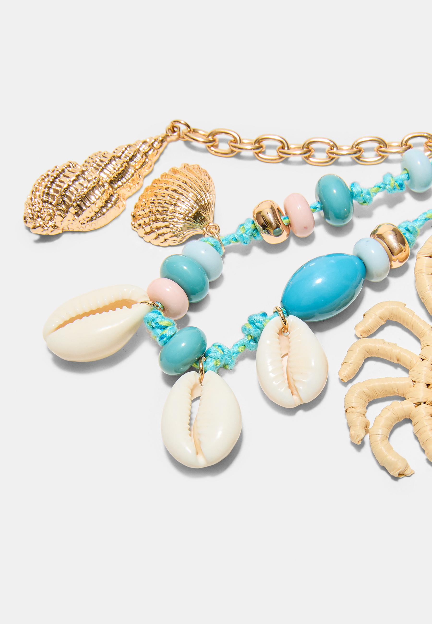Multi-bead crab charm key ring — Blue
