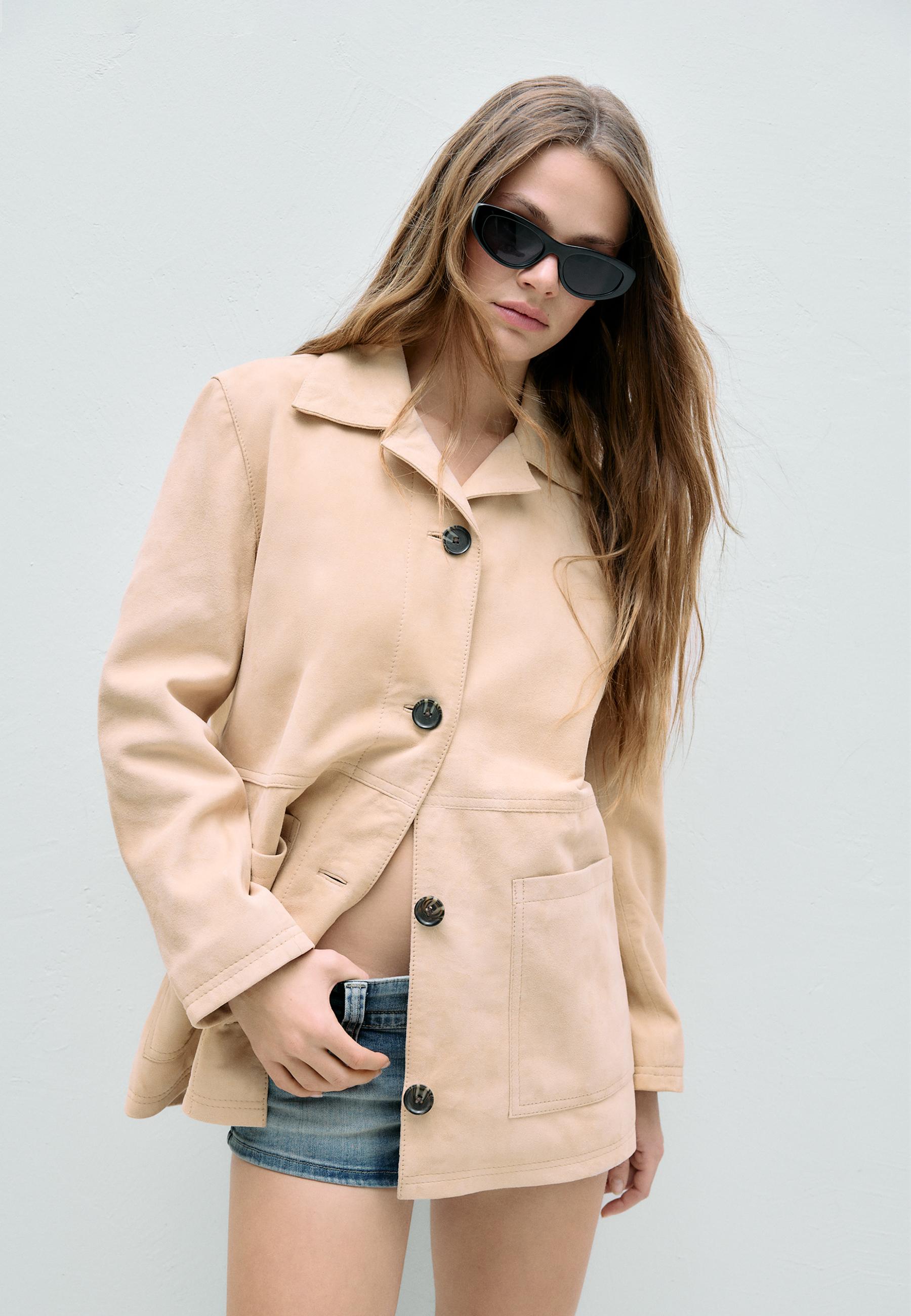 Leather Jacket with Pockets — Stone