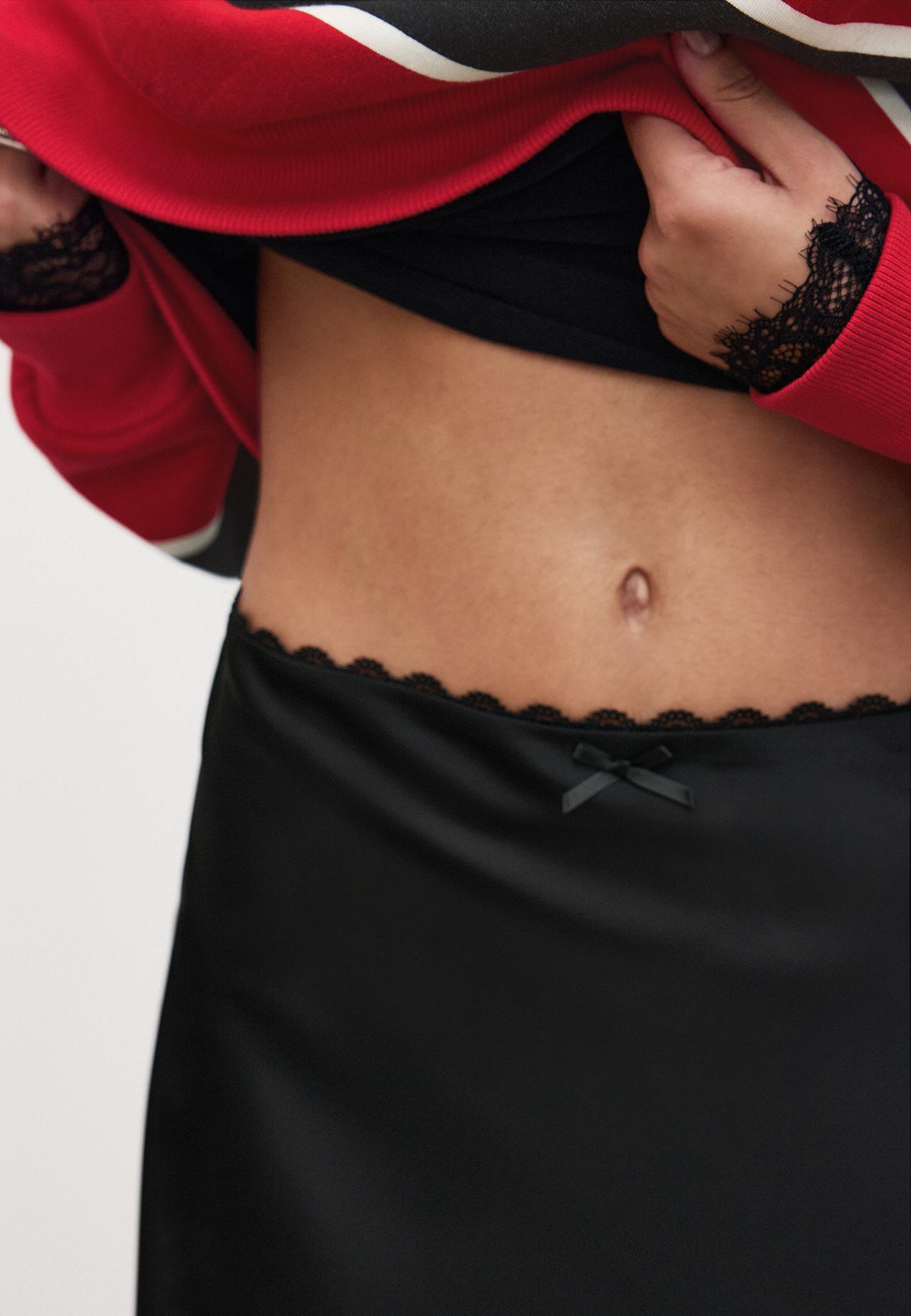 Satin midi skirt — Black