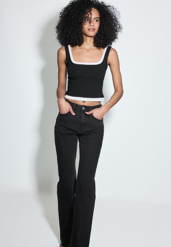 Stradivarius D98 Straight-Leg Jeans Black Denim Washed Effect 12