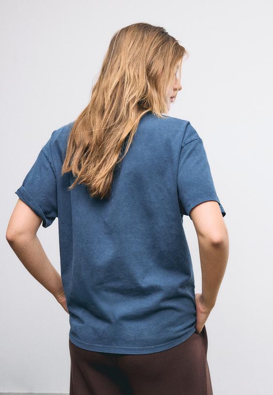 Stradivarius Short Sleeve T-Shirt With Graphic And Appliqué Navy Blue M