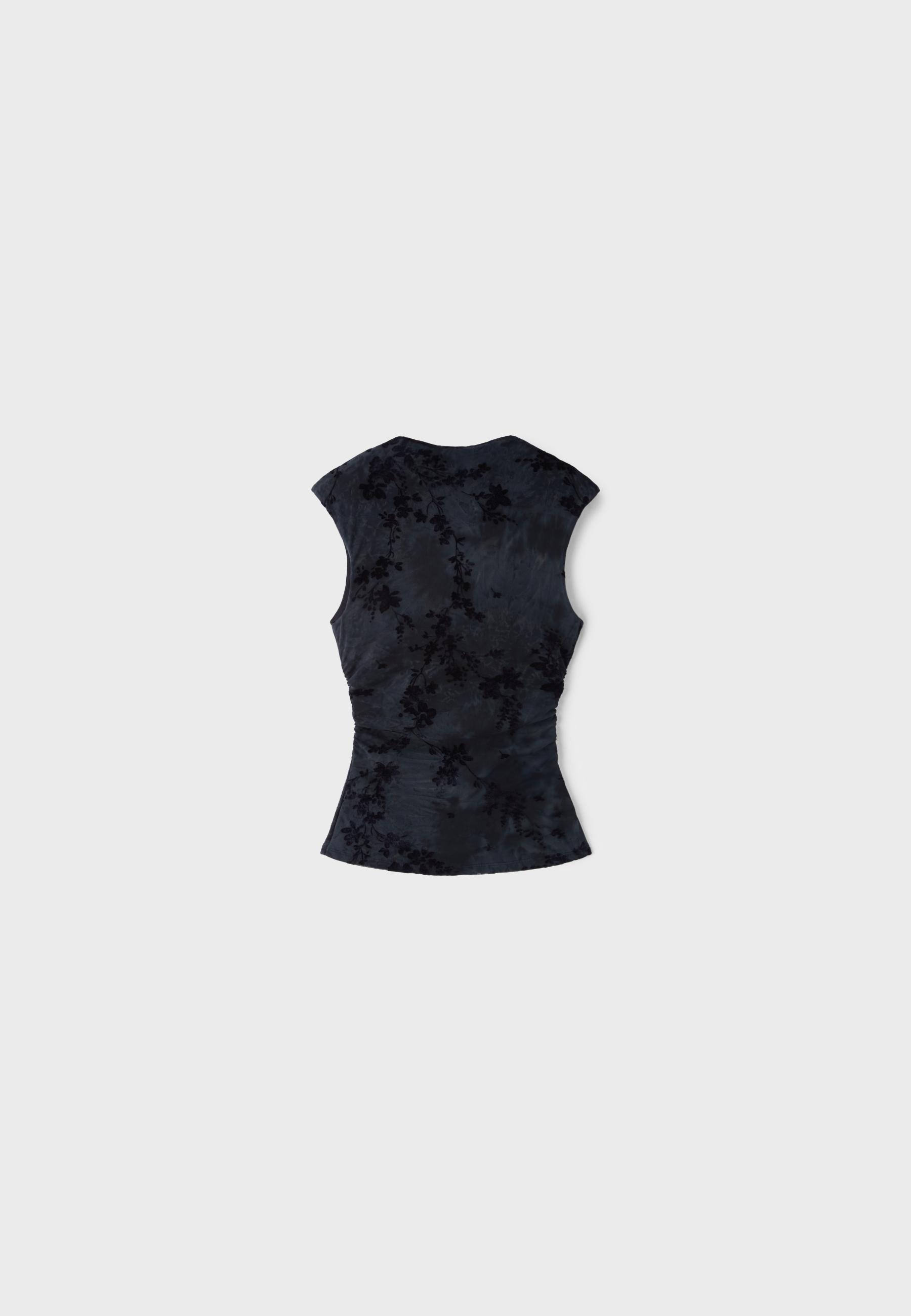 Flocked sleeveless funnel neck T-shirt — Dark grey