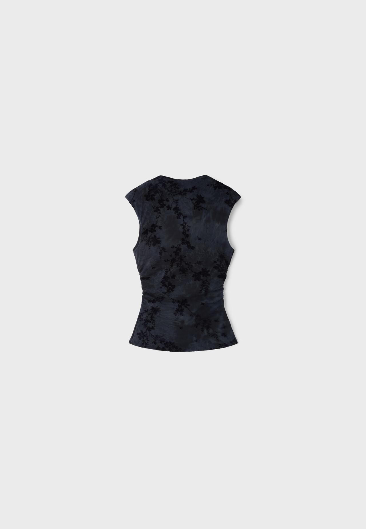 Flocked sleeveless funnel neck top — Dark grey