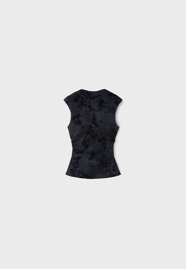 Flocked sleeveless funnel neck top — Dark grey 7