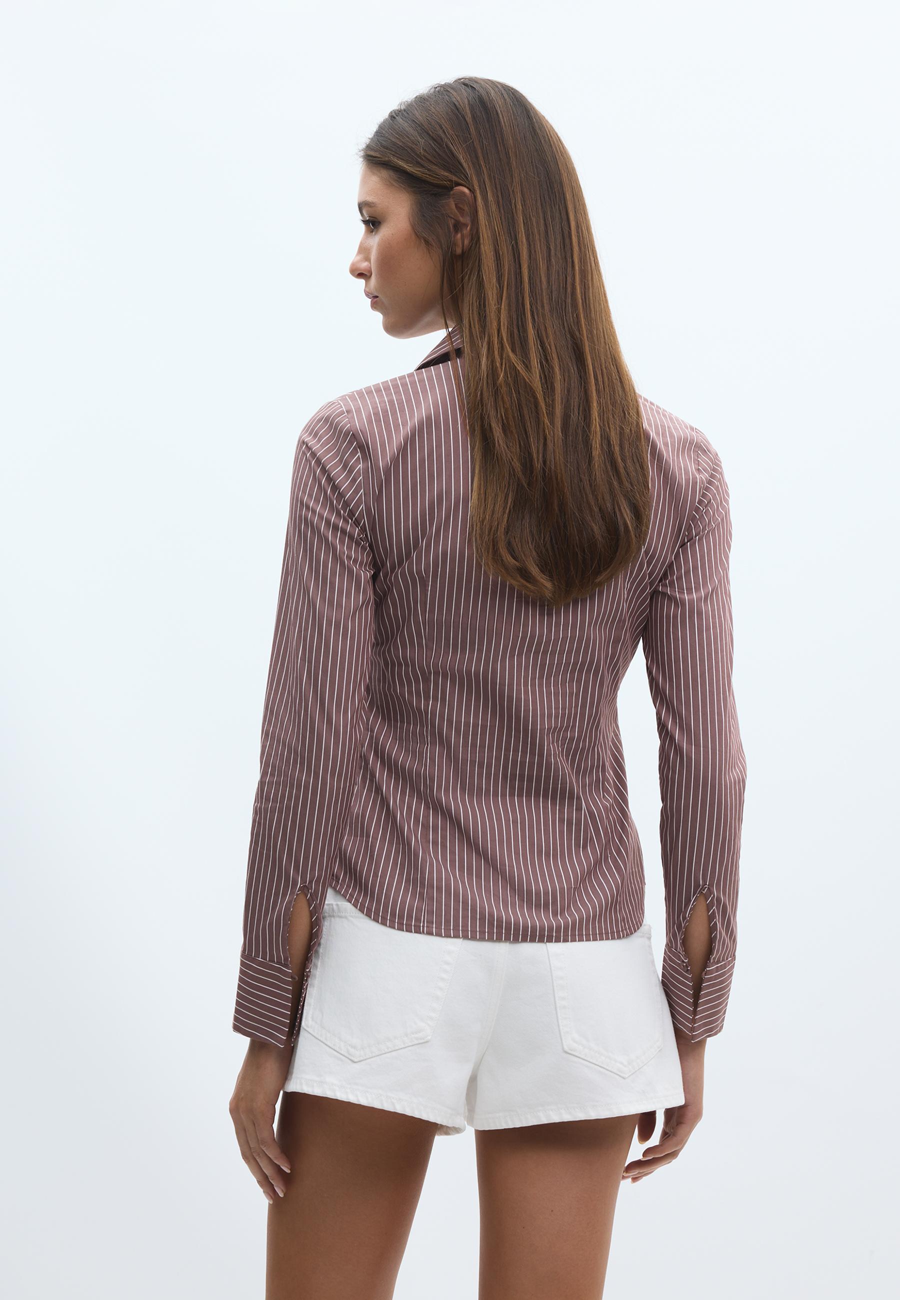 Basic striped fitted shirt — Brown