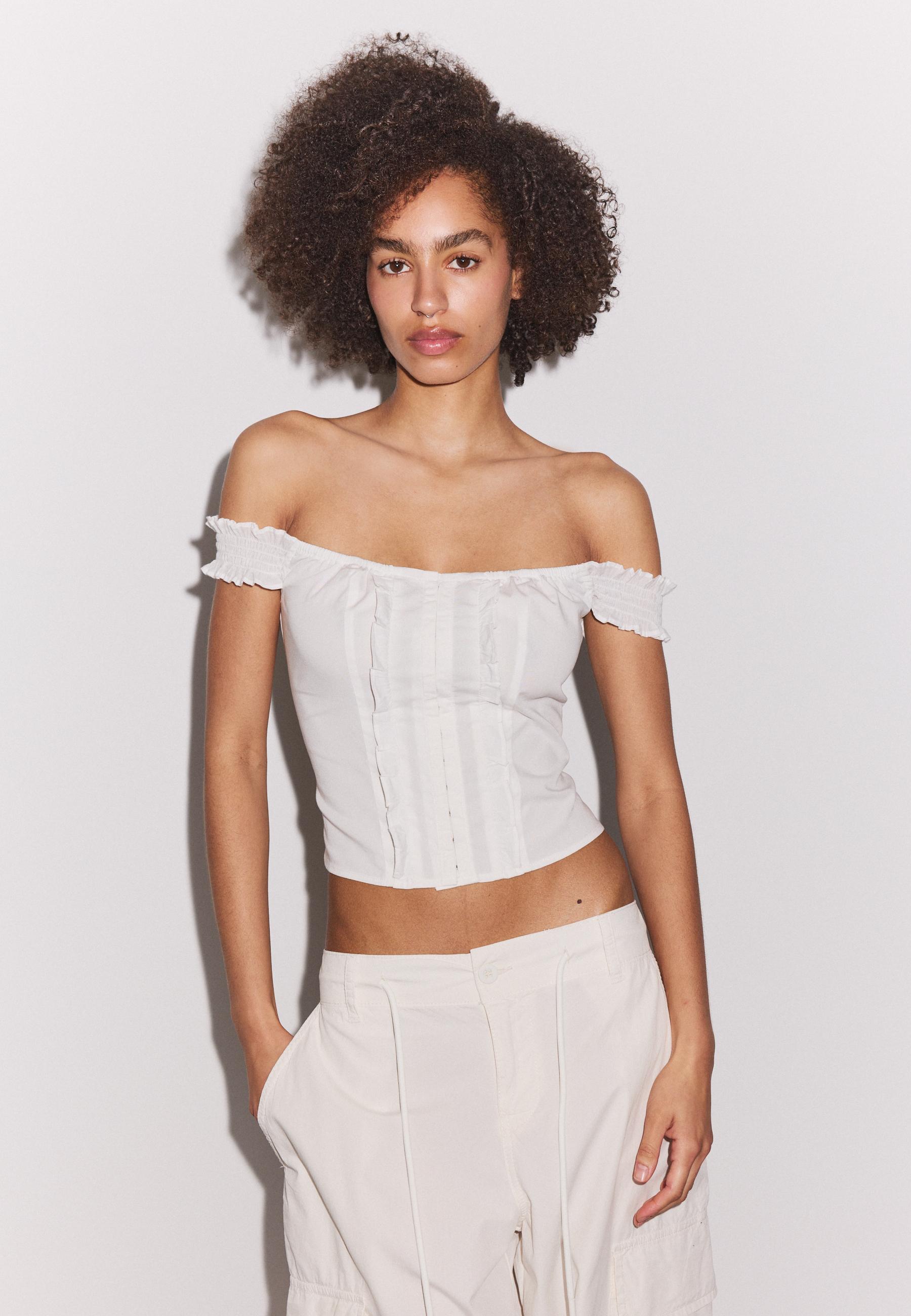 Ruffled corset top — Ecru