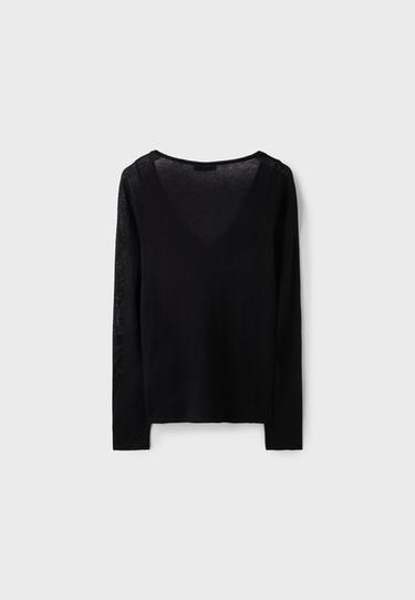 Basic wool and silk V-neck sweater — Black 9