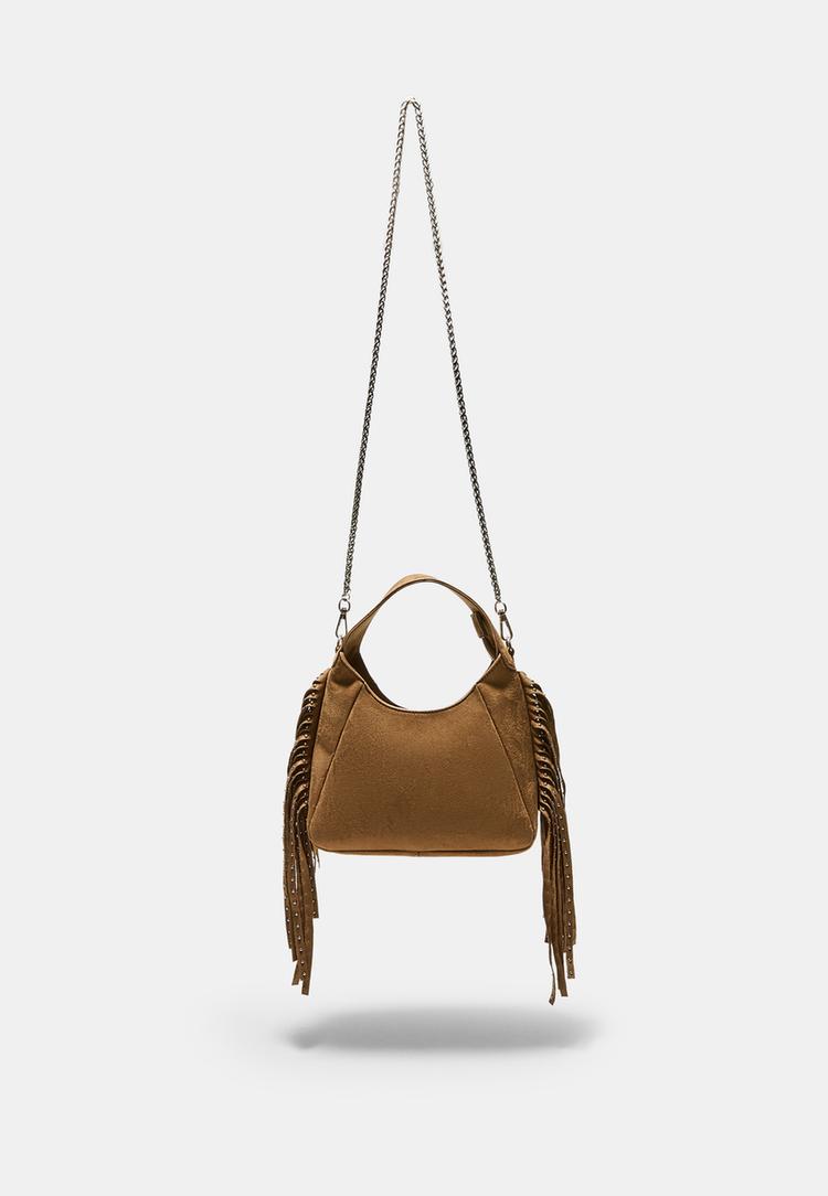 Stradivarius Geantă De Umăr Cu Franjuri Laterali Caramel Os