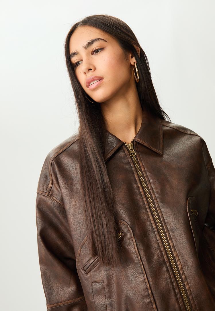 leather effect jacket with pockets
