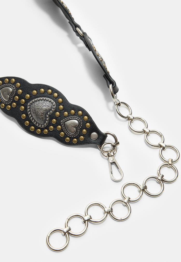 scalloped belt with hearts and studs
