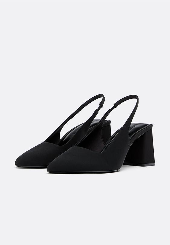 Stradivarius Block Heel Slingback Shoes Black 7