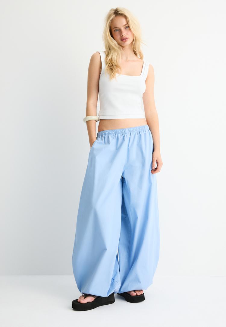 Stradivarius Tricou Dublu Decolteu Pătrat Alb Xl