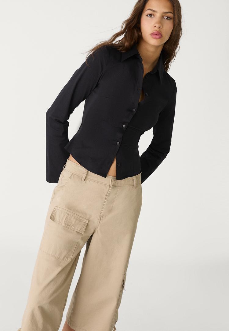 camisa fitted manga fluida