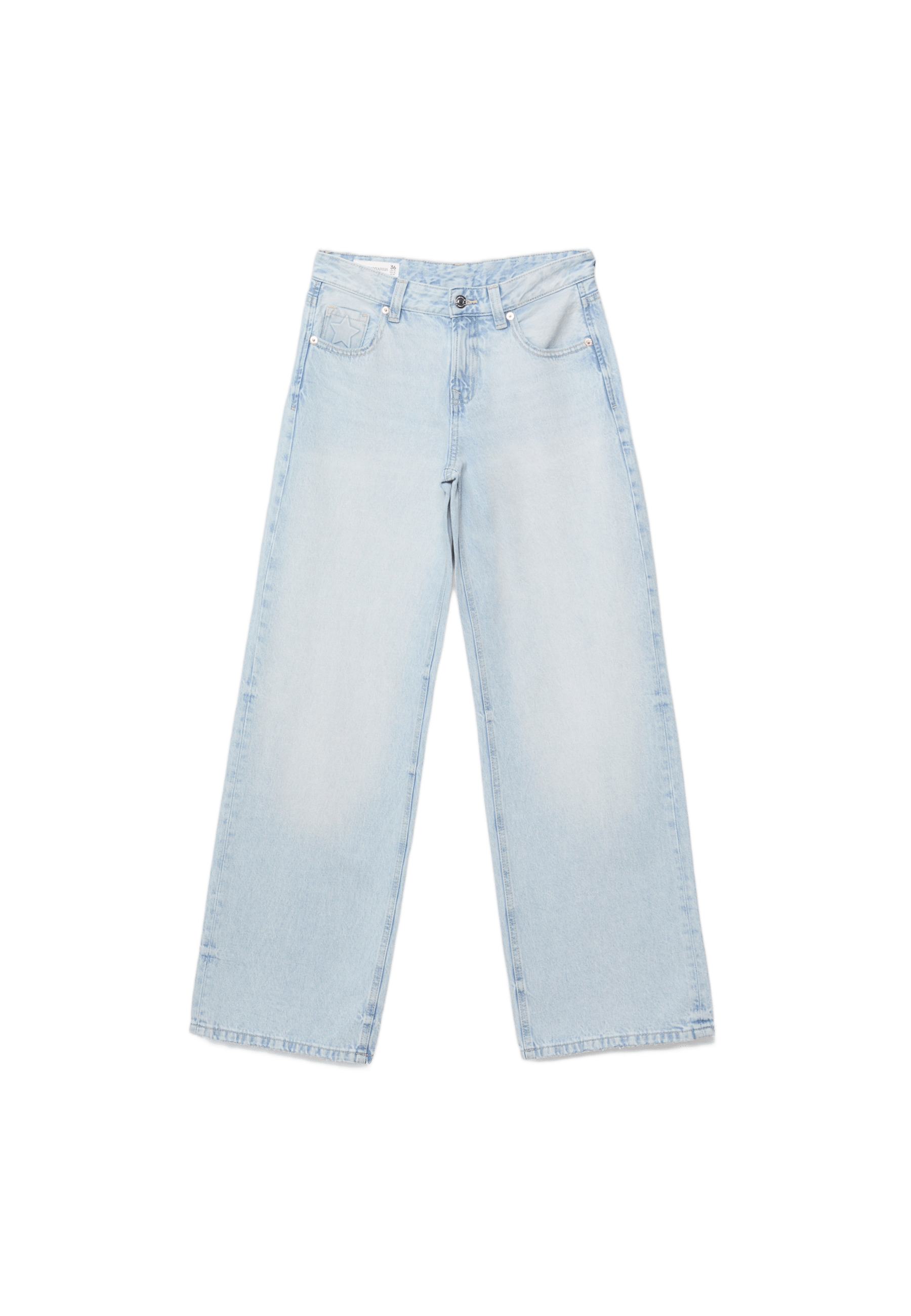 Low-rise wide-leg jeans with star detail — MEDIUM LIGHT BLUE DENIM