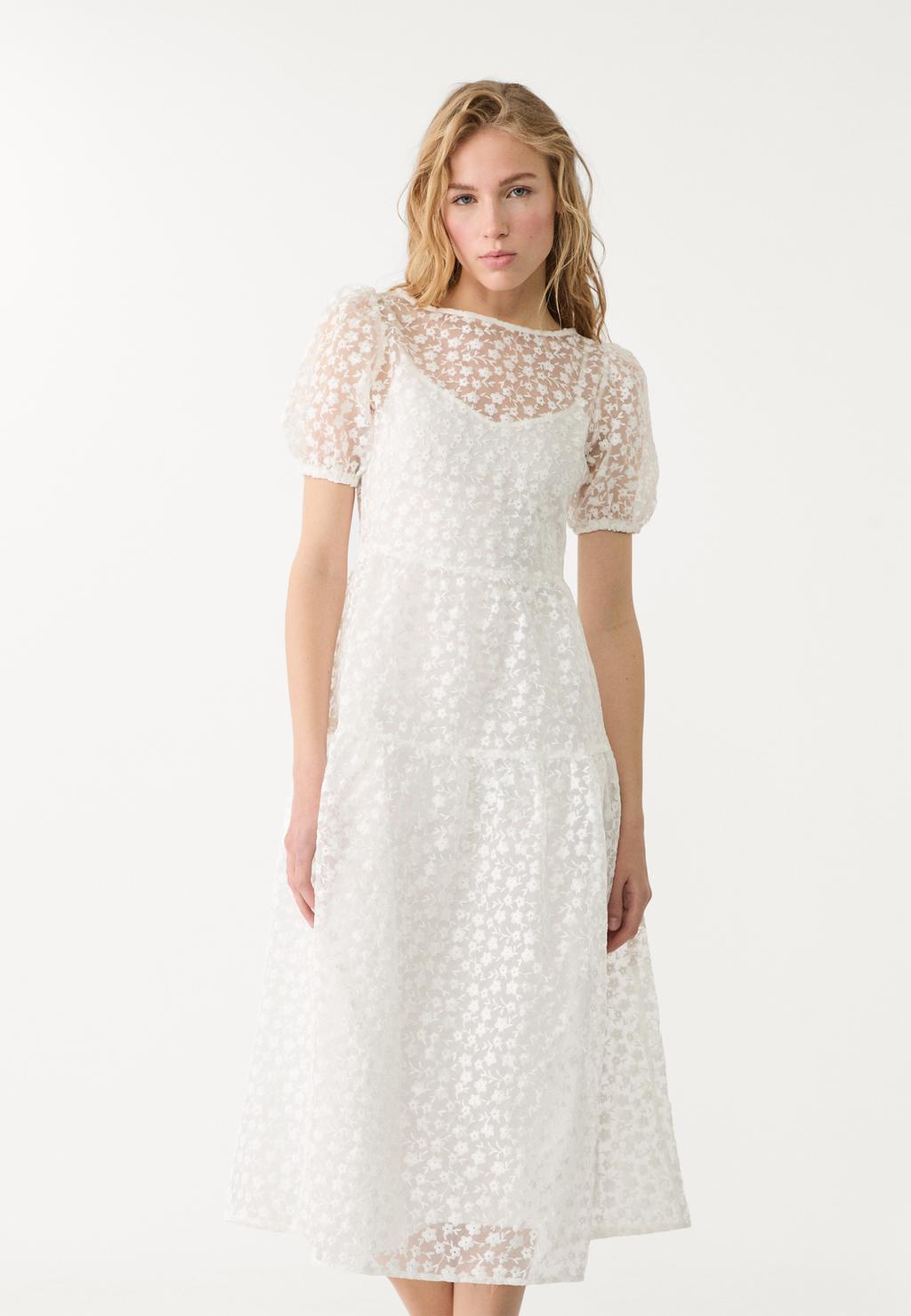 Midi dress with floral embroidery