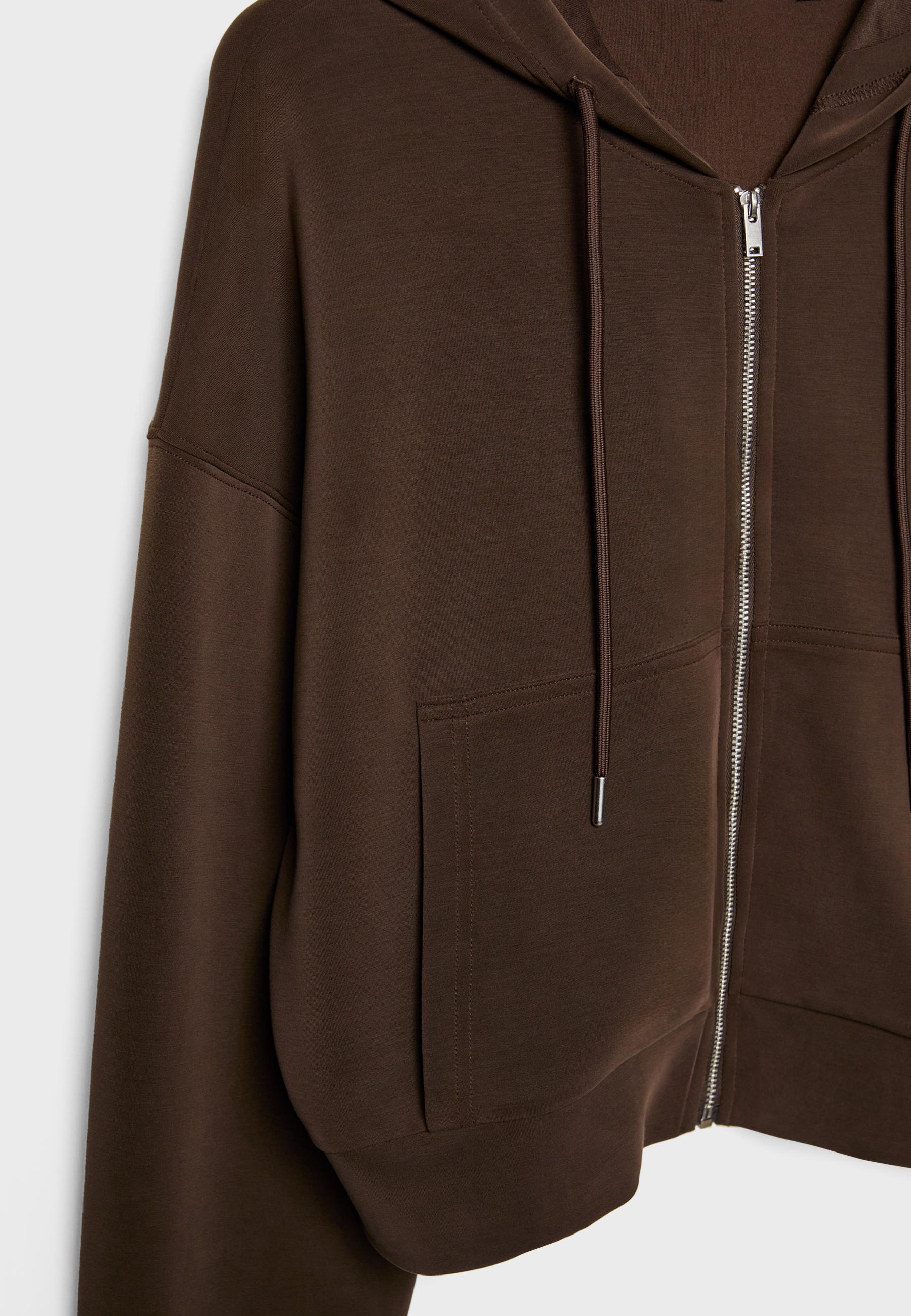 Soft-feel zip-up sweatshirt — Brown