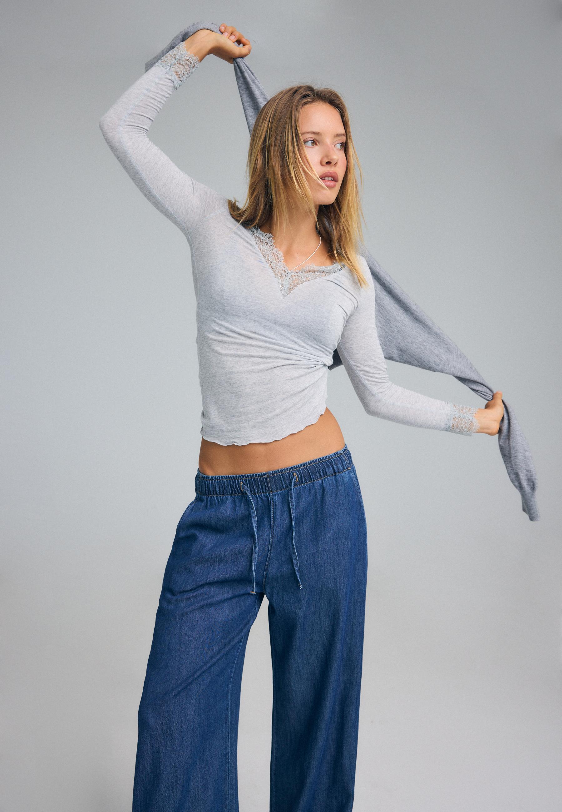 Flowy denim drawstring trousers — RINSE BLUE DENIM