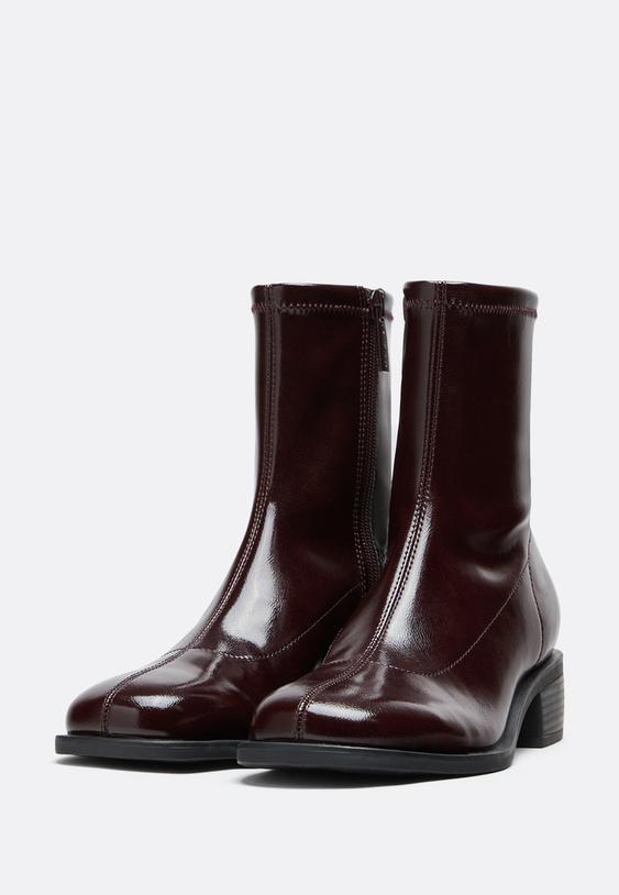 Stradivarius Flat Stretch Ankle Boots Burgundy 5