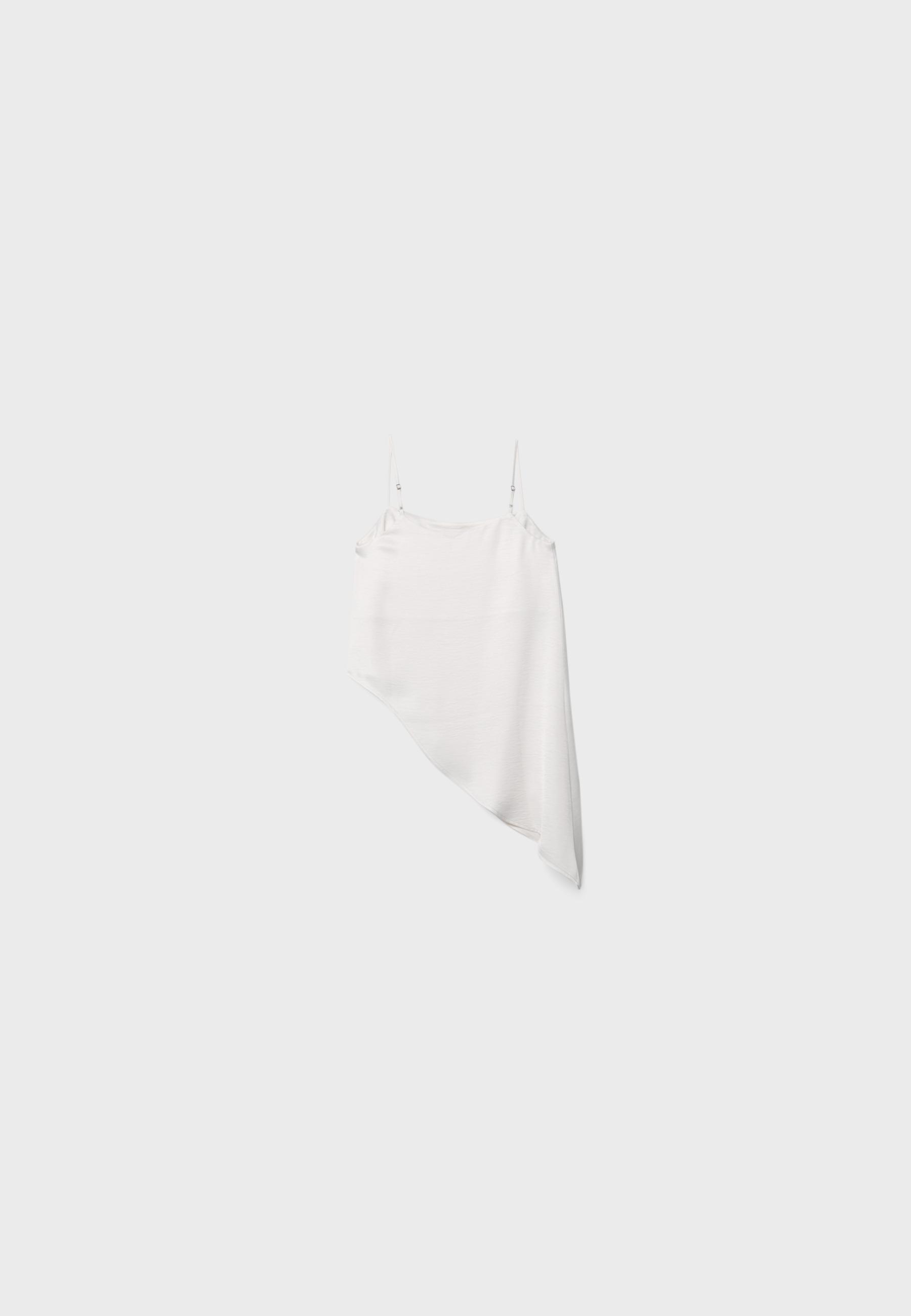 Satin asymmetric hem top — Ecru