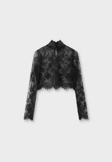 Lace mock neck top — Black 7