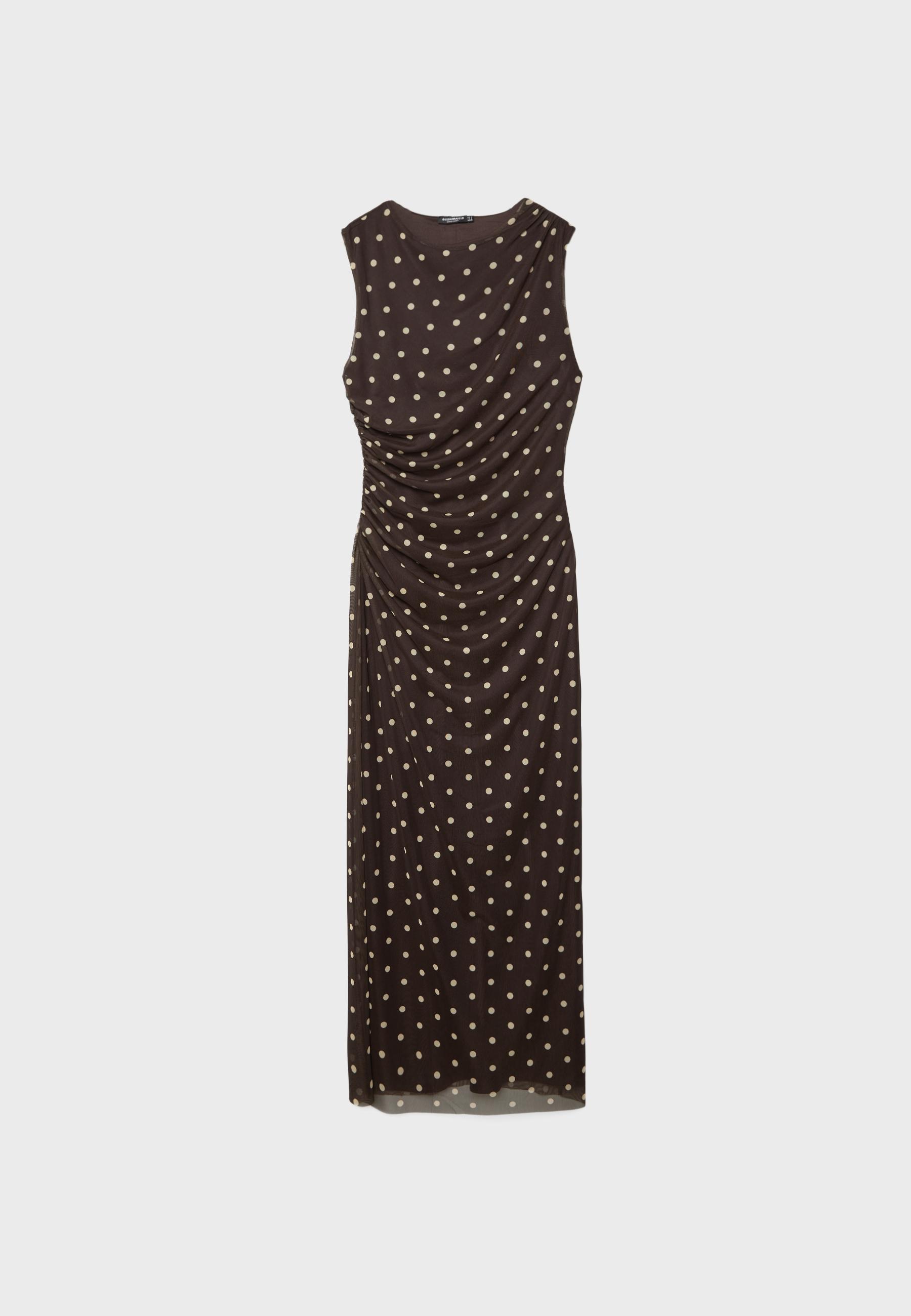 Polka dot print midi dress — Brown