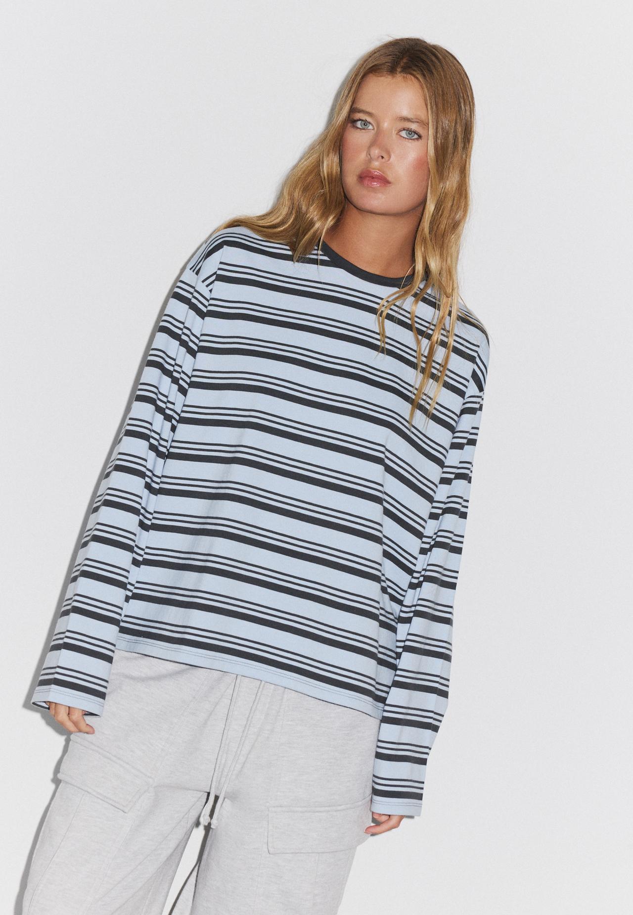 Striped long sleeve T-shirt — Sky blue