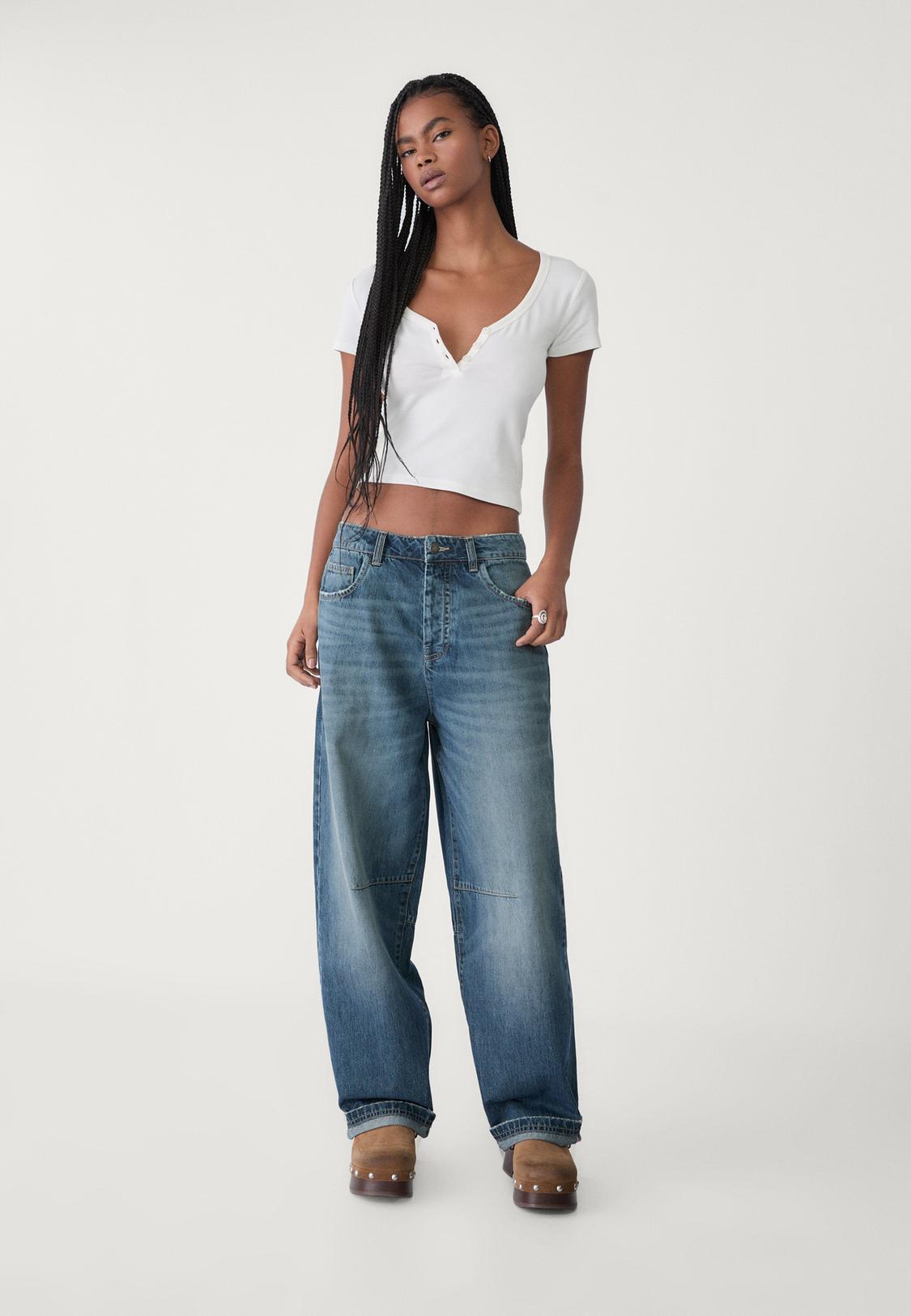 Baggy Jeans Womens Cropped Boyfriend Jeans Light Blue Wash