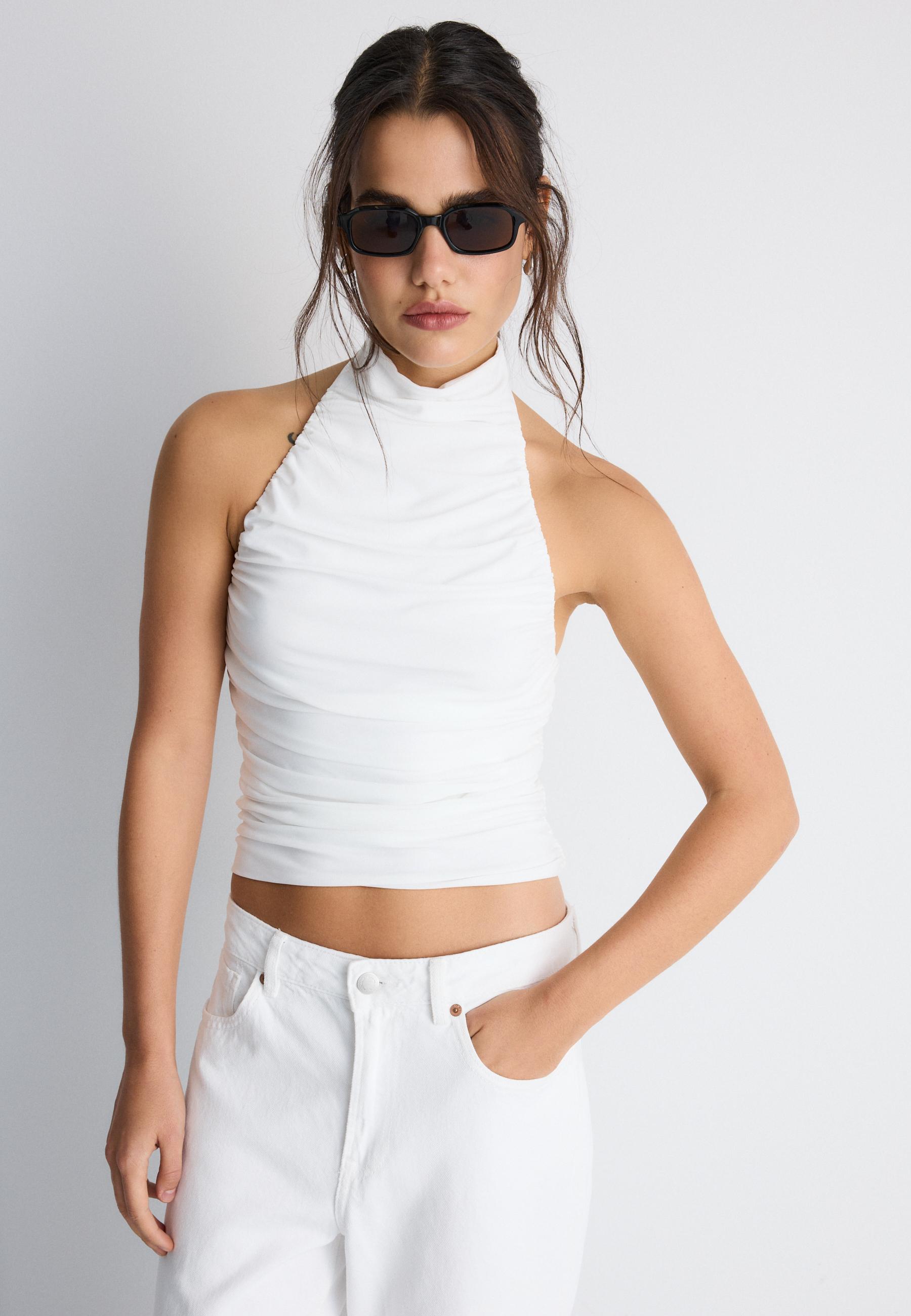 Ruched halter top — Ecru