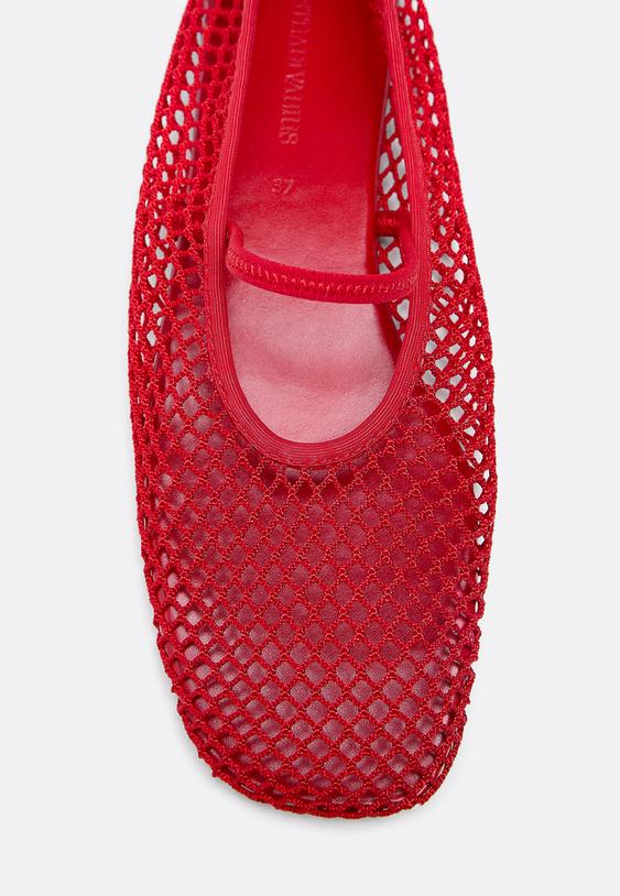 Stradivarius Mesh Strap Ballet Flats Red 8