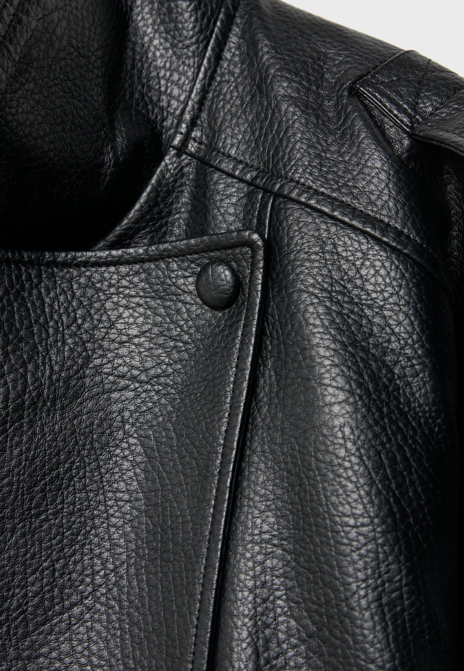 Oversize leather effect biker jacket — Black