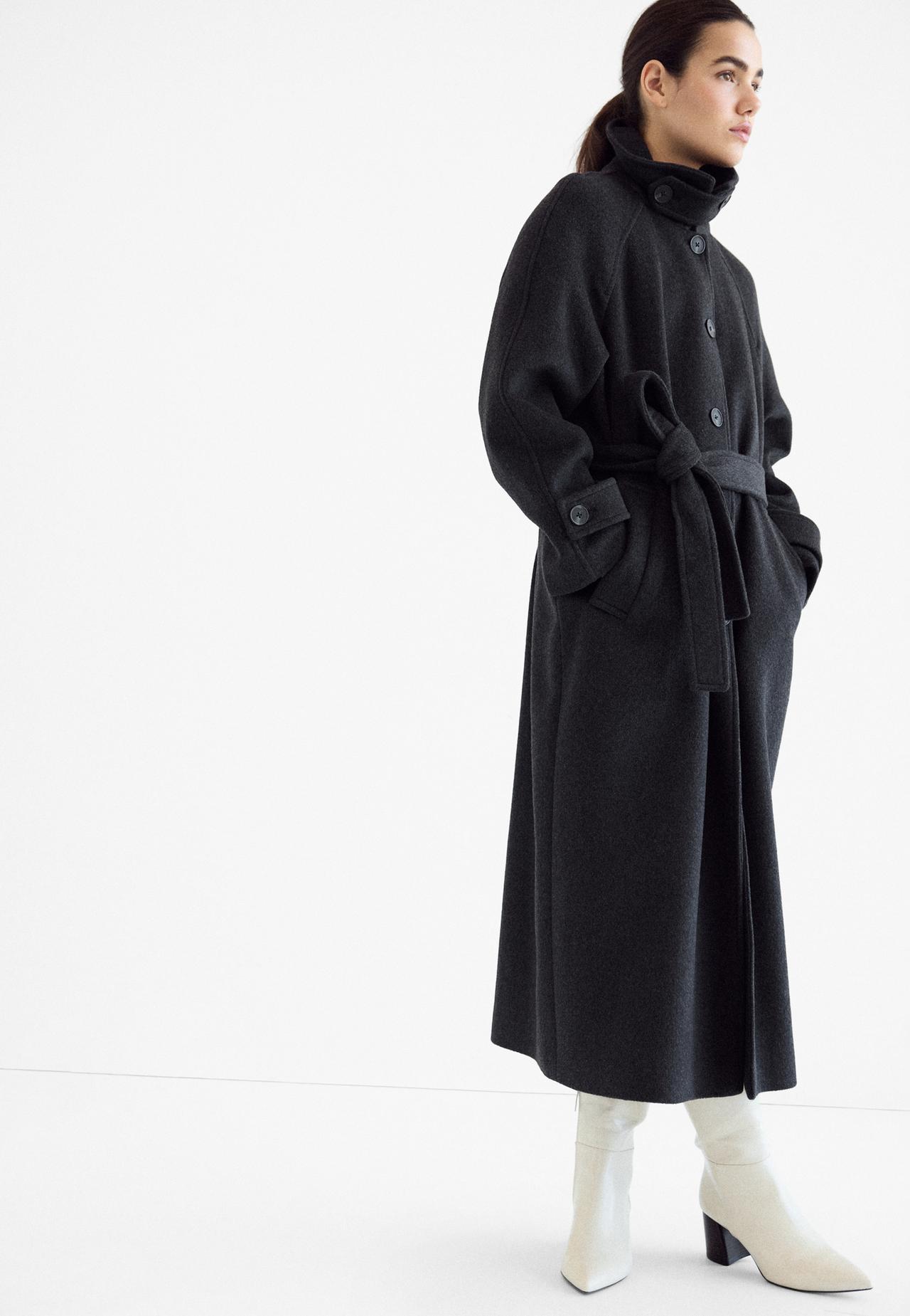 Long buttoned wool coat — Dark grey