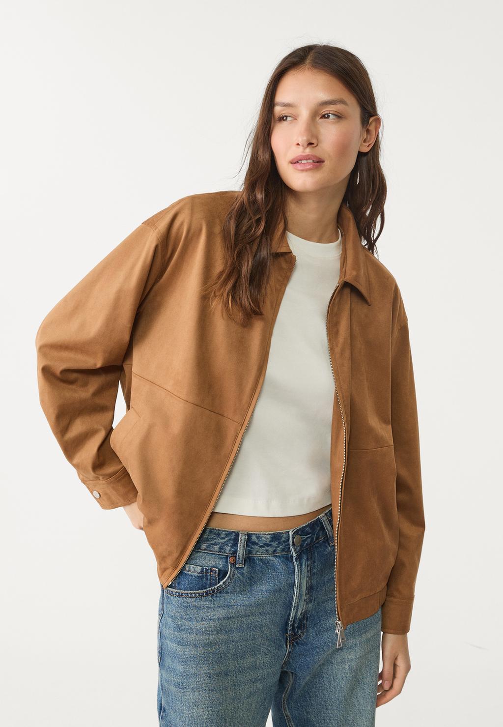 Faux suede bomber jacket