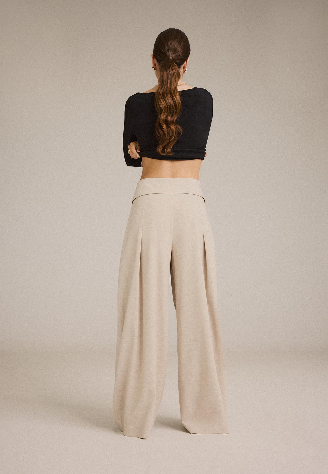 Turn-up waist smart trousers — Beige