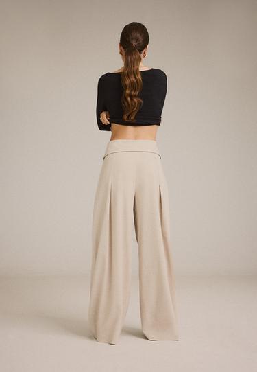 Turn-up waist smart trousers — Beige 5