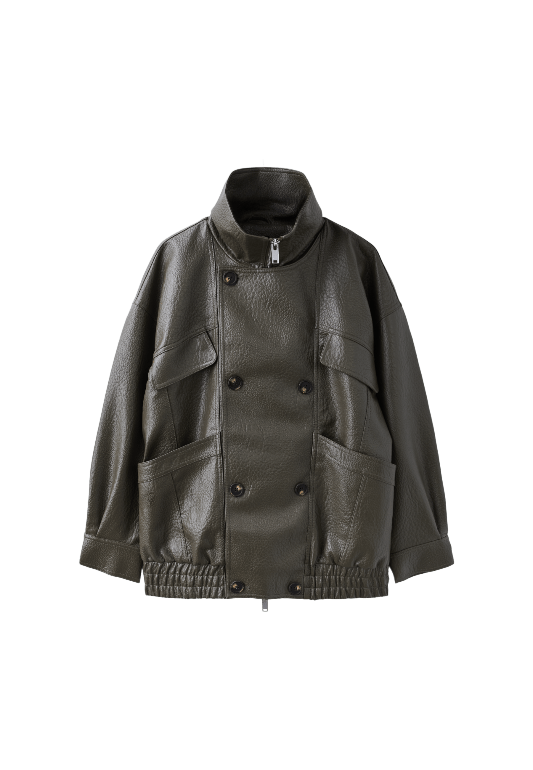 Oversized leather effect button-up jacket — Khaki