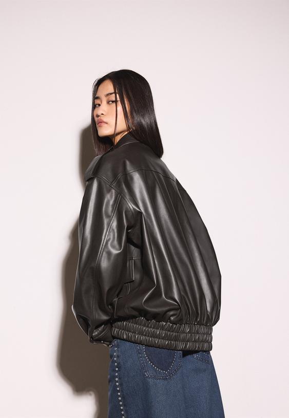 oversized bikerjack met leereffect