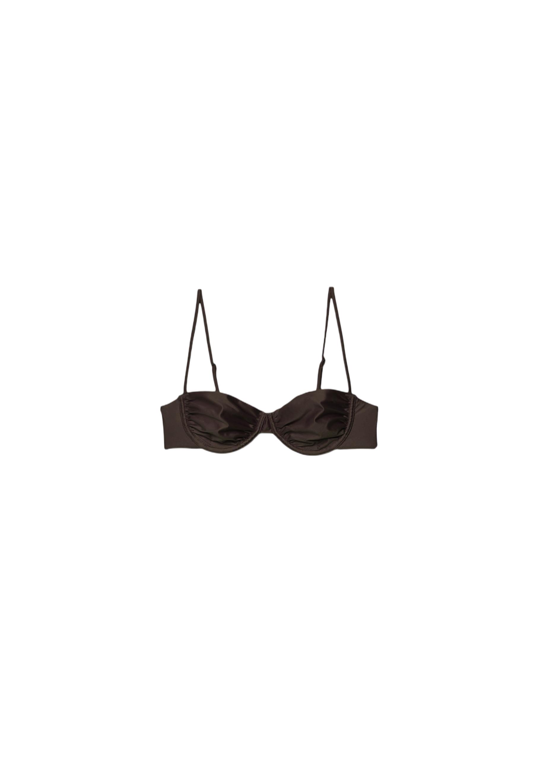 Satin balconette bikini top — Brown