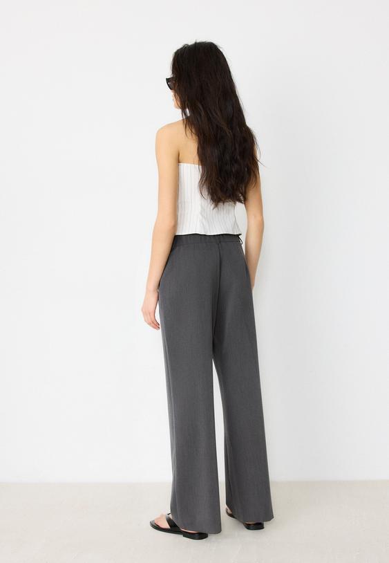 Stradivarius Smart Straight-Leg Trousers Dark Grey 6