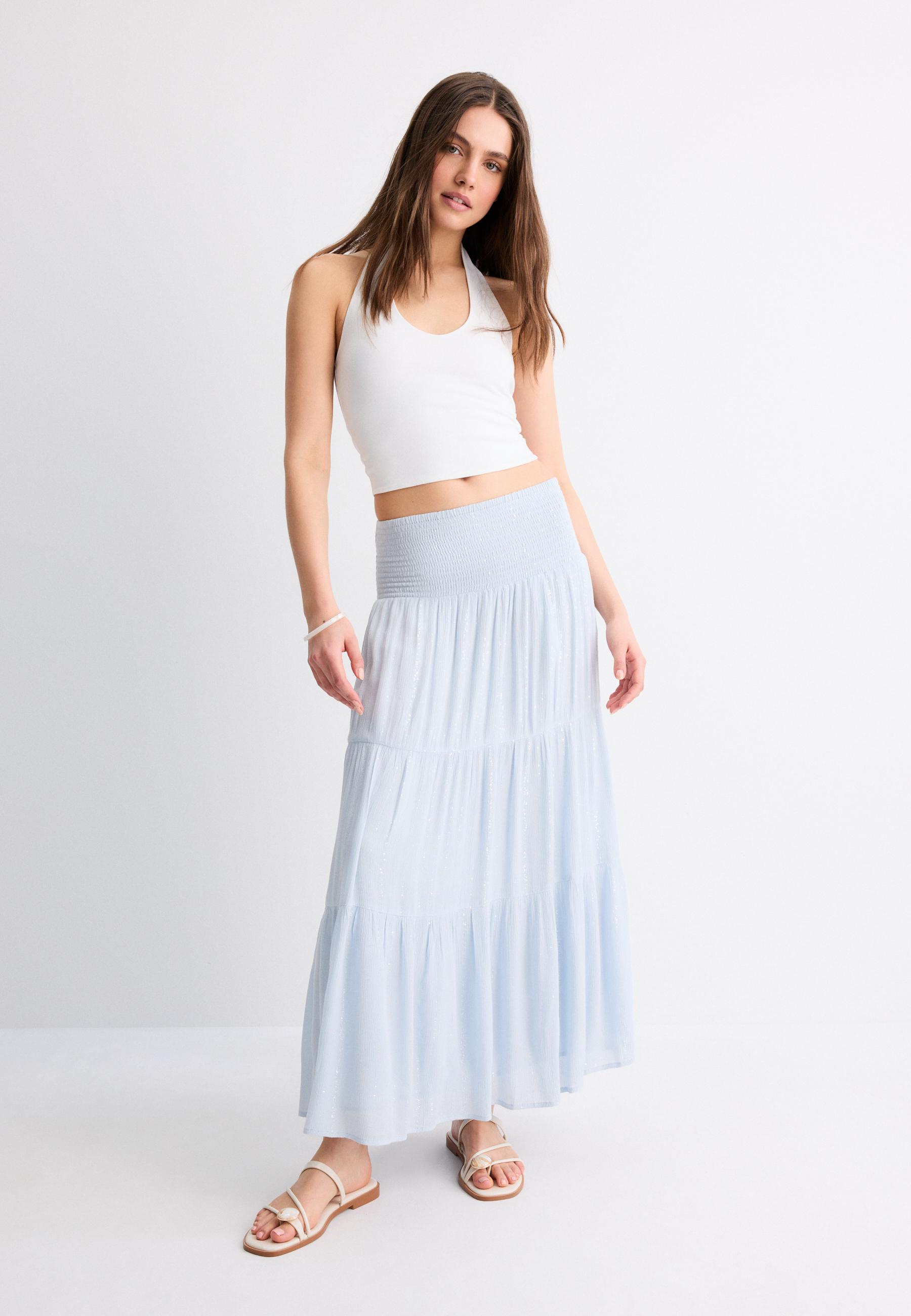 Panelled skirt with metallic thread — Sky blue