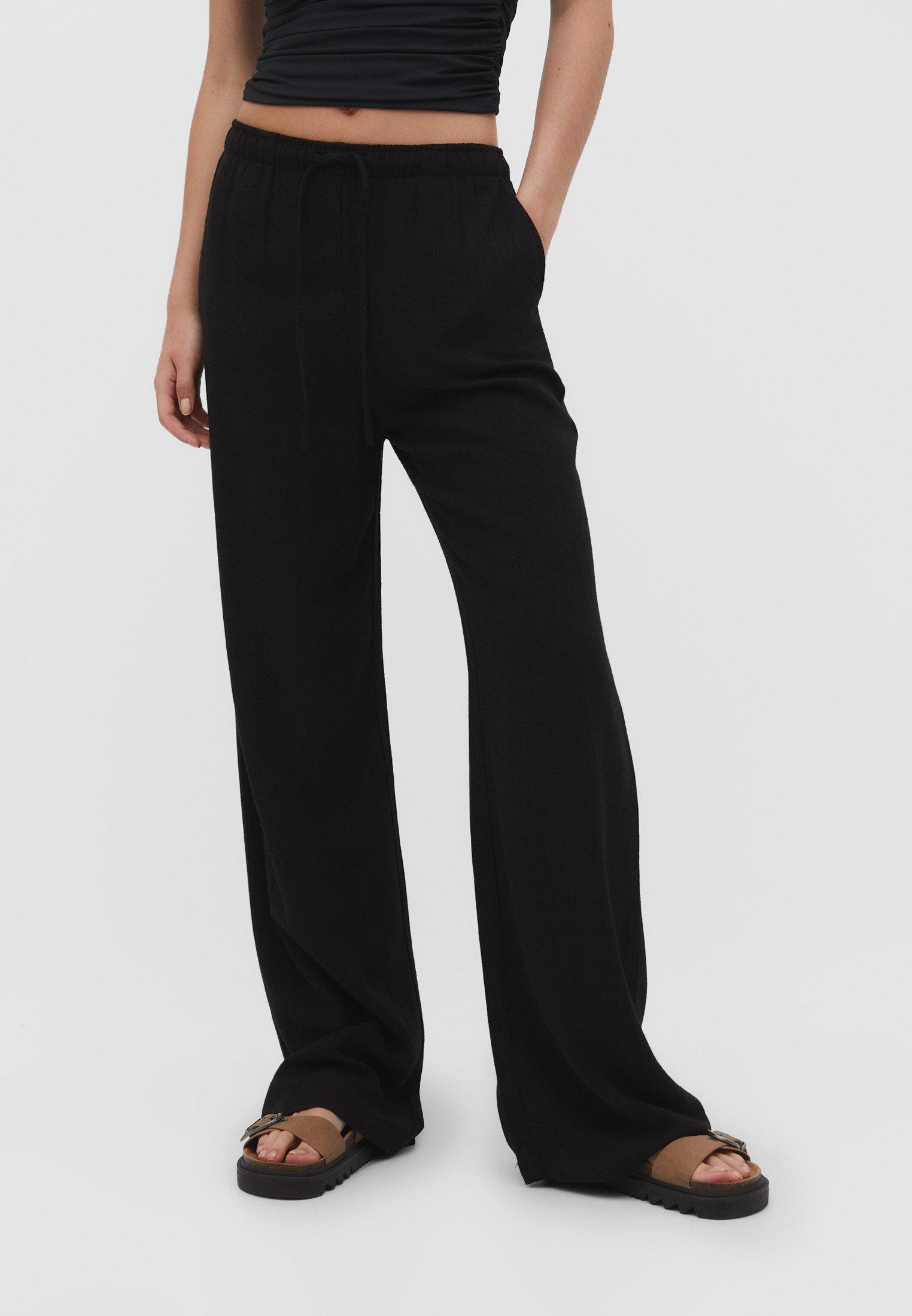 Straight-leg linen-look trousers — Black