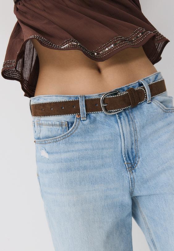 Stradivarius Belt With Side Beads Brown 34