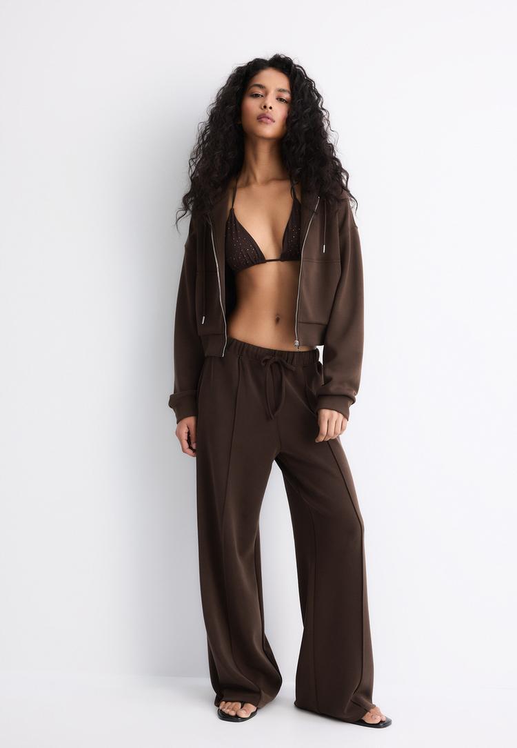 Stradivarius Soft Touch Sweater Met Rits Bruin L